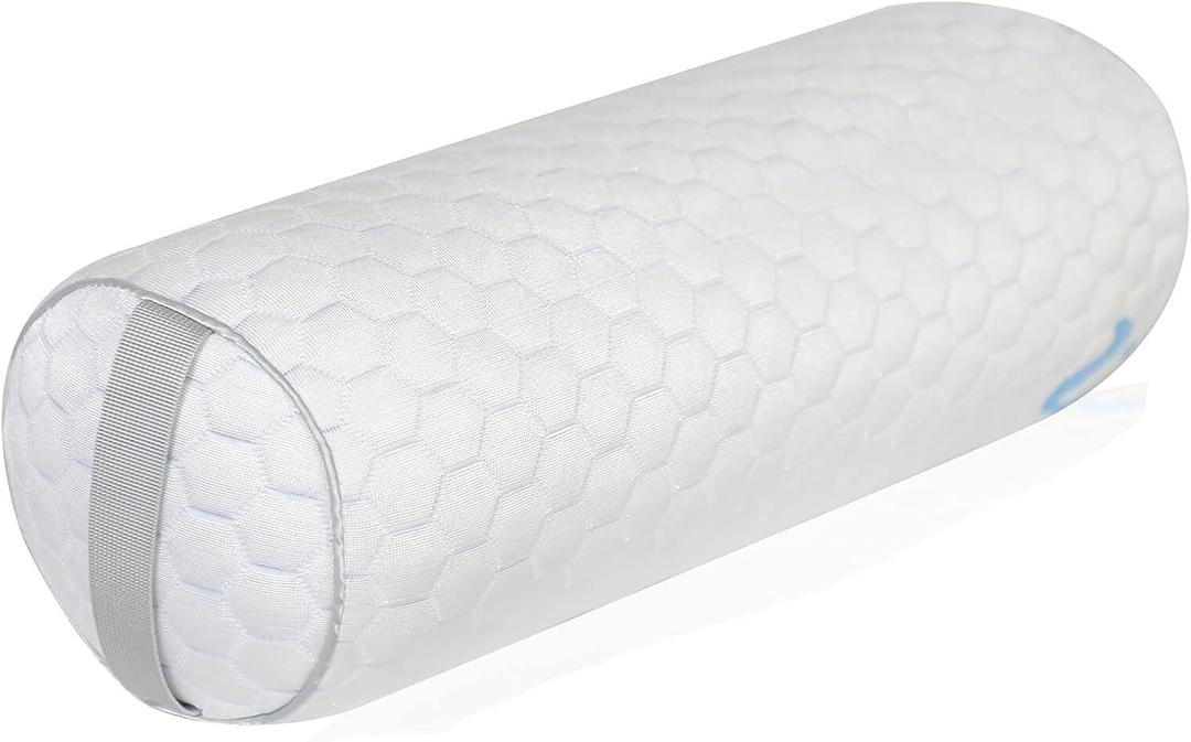 Kingnex Bolster Roll Pillow Under Knee for Back Sleepers Between Legs for Side Sleep to Relief Lower Back Pain Shredded Latex Filling and Removable Cooling Cover 20x8