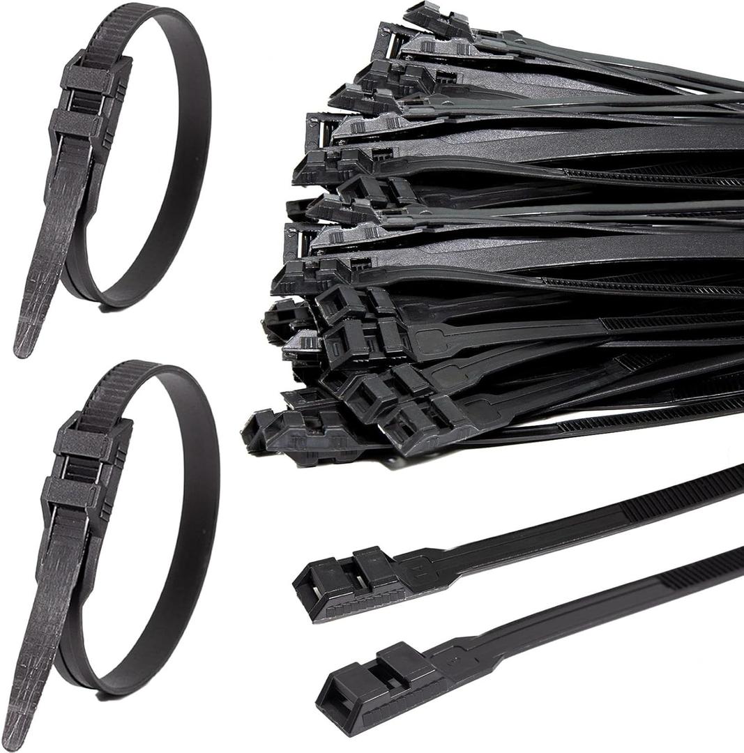 Black Zip Ties Heavy Duty 10  0.35 in Electrical Cable Ties 200 LB Load Capacity 100 PCS UV Resistant Double Locking Nylon Tie Straps for Cable Management Outdoor Use and DIY Projects (9 mm x 260 mm)