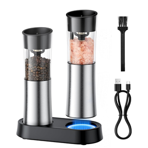 Electric Salt and Pepper Grinder Set — Gravity Rechargeable Salt Pepper Grinder with Charging Base and LED Light, Adjustable Coarseness, Large Capacity, One-handed Operation Salt Pepper Mills