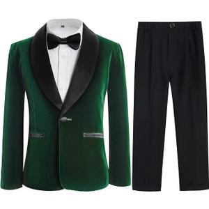 Boys Velvet Suits 2 Pieces Tuxedo Kids Blazer Jacket Pants Formal Ring Bearer Outfit for Wedding Party Prom (6 Years, Green)