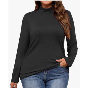 Plus Size Turtleneck Shirt Women Long Sleeve Slim Fit Mock Neck Bodycon Tops L