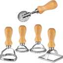 Ravioli Stamp Set (Set of 5), Ravioli Maker Cutter with Wooden Handlefor Ravioli, Pasta, Dumplings Lasagna, Pierogi, Leading Dough Cutter and Press Stamps
