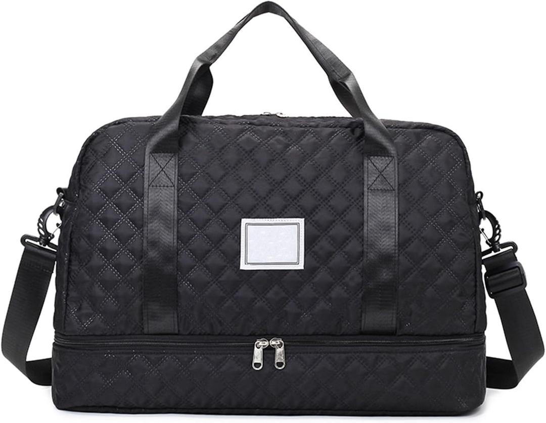 Travel Duffel Bag for Men and Women with Shoe Compartment, Carry-on Travel Bag for Fitness and Travel Detachable shoulder strap bag Black, 19.7 x 10.2 x 12.9 inches