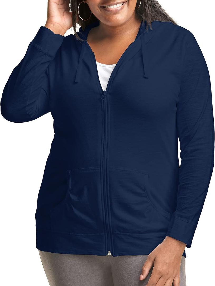 Just My Size Women's Full Zip Jersey Hoodie, Navy, 3X