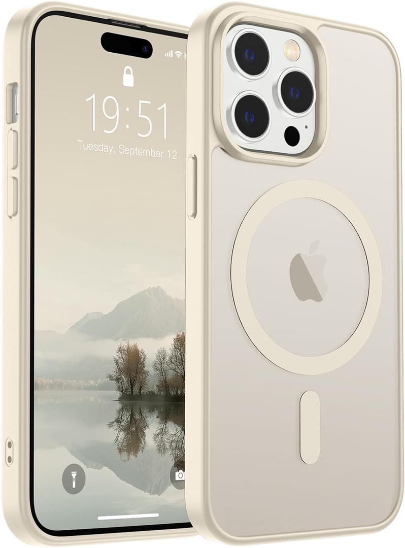 SUPFINE Magnetic for iPhone 14 Pro Max Case (Compatible with MagSafe) (Military Grade Drop Protection) Slim Translucent Matte Shockproof with Anti-Fingerprint Phone Case,Antique White
