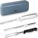 Electric Knife,Electric Carving Knife Set with Two Serrated Stainless Steel Blades,Carving Fork,with Non Slip Handle,Safety Lock and Storage Case for Meat,Bread,Other and Foods (White)