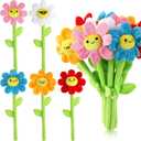 10 Pcs Plush Smile Flower Stuffed Bendable Stems Plush Bouquet Toy Soft Flower 12.6 Inch for Christmas 2026 Mother's Day Girl Girlfriend Wife(Lovely Style)