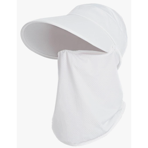 Wide Brim Sun Ponytail Hat UPF 50+ Protection Caps with Face Mask Neck Flap Garden