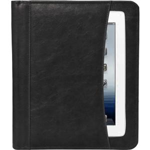 Leather Business Portfolio Padfolio Document Organizer with Writing Pad Resume Professional Interview Zipper Writing Notepad Folder for Men Women (Black)