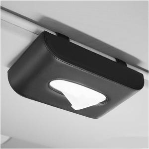 Car Tissue Holder, Leather Sun Visor Napkin Dispenser, Rectangular Paper Carton Mask Holder with Tissue Refill, Universal Car Accessories for Hanging Paper Towel Clip (Black)