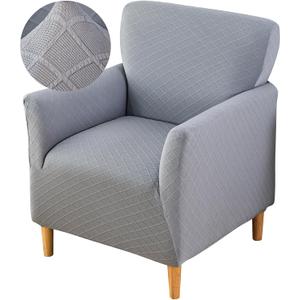 FUANGUI Banquet Armchair Slipcover Chair Covers with Arms Stretch Club Chair Slipcover Soft Armchair Sofa Covers Anti-Slip Furniture Protector for Dogs Pets Home Living Room Decor (1PCS, Twill Check Grey)