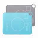 Silicone Baby Placemats, Kids Placemats for Dining Table, Montessori Placemat for Toddler, Non Slip, Waterproof, Portable Placemat Set of 2 (Gray+Sky Blue)