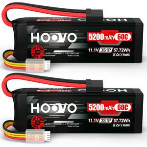 HOOVO 11.1V 3S LiPo Battery 5200mAh 60C with Tr Plug for RC Car RC Truck Airplane Helicopter Boat Car Racing RC Hobby (2 Packs)