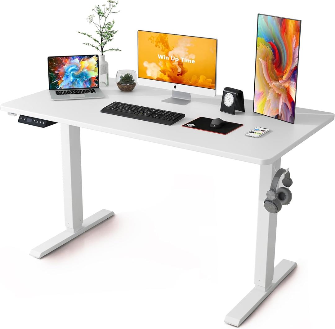 Whole Piece Electric Standing Desk- Height Adjustable Stand up Desk, Sit to Stand Desk with Wheels for Home Office & Computer Workstation (48 Inch, White)