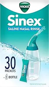 Vicks Sinex Saline Nasal Rinse Starter Kit, Drug Free Saline, Flush Out Mucus and Allergens, Fast & Effective Relief for Everyday Congestion from Sinus & Allergy, 1 Bottle + 30 Refill Packets