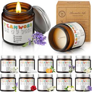 MTLEE 10 Pcs Christmas Thank You Gift Candles Scented Soy Jar Candle Bulk Inspirational Team Coworker Gifts Bulk 3.5 oz Staff Appreciation Gifts for Women Employees Teacher Boss Yoga Home(Team)