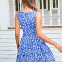 AUSELILY Womens Summer Dress Casual Sleeveless Crewneck T Shirt Sundress Flowy Tiered Swing Mini Dresses (Blue, L)