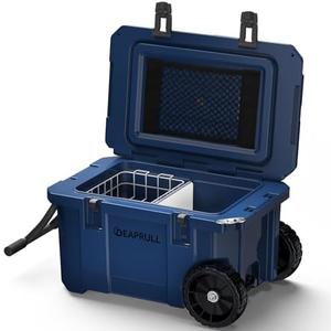 55 Quart Cooler with Wheels, Ice Chests Portable Camping Cooler Holds Ice up to 6 Days, Leak-Proof Outdoor Insulated Cooler with Handle, Cup Holders, Hard Cooler for Camping, Beach, Boat, Navy Blue, 17.32"D x 16.14"W x 26.77"H
