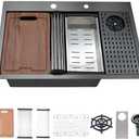Black Kitchen Sink with Cup Washer-Hovheir 31x20 Black Stainless Steel Drop In Kitchen Sink Workstation 16 Gauge Deep Single Bowl Top Mount Sinks with Grass Rinser, Cutting Board, 31"x20"x10"