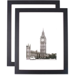 DII Black Frame 11x14 with White Mat for 8x10 Picture with Protective Glass Covering-for Wall or Desk Display-Set of 2, Black, 2 Set of (Z01737) (Blalck)