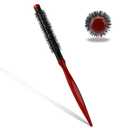 Mini Quiff Roller Brush for Blow Drying and Curling - 1/2 Inch Portable Travel Brush with Wooden Handle and Nylon Bristles for Styling Short, Fine Hair (Red)