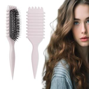 Curl Defining Brush, Multi Purpose Styling Brush for Separating, Combing and Curling Hair to Reduce Pulling (Cream)