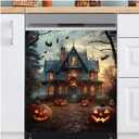 Haunted House Dishwasher Magnet Full Door Cover, Halloween Pumpkin Kitchen Decor Magnetic Dishwasher Cover Vinyl Decal, Happy Halloween Fridge Stickers Front Door Cover, Easy Update, 23Wx26H Inches