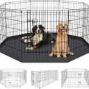Dog Pen Pet Playpen Dog Fence Indoor Foldable Metal Wire Exercise Puppy Play Yard Pet Enclosure Indoor Outdoor 8 Panels 30 Inch with Bottom Pad/Top Cover