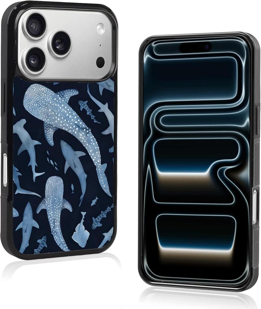 Cute Blue Shark Aesthetic Phone Case for iPhone 17 Pro Case for Women Teen Girls Kids Girls -6.3Inch