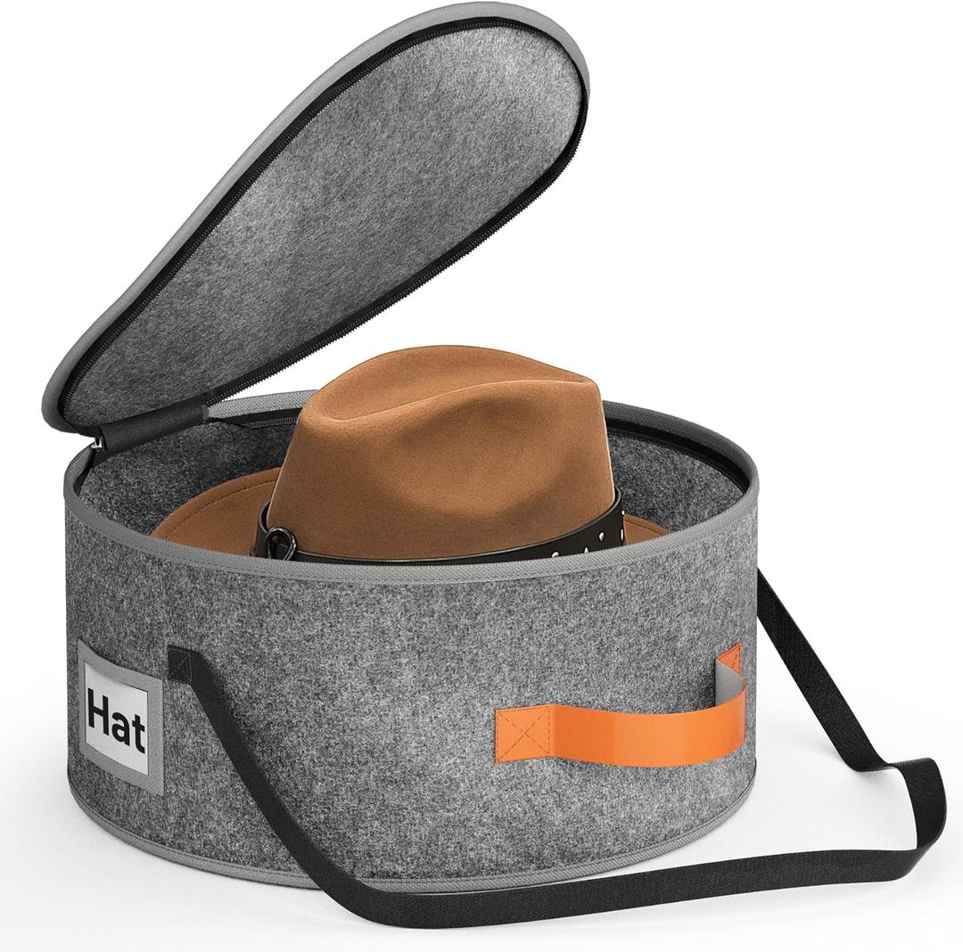 SLEEPING LAMB Cowboy Hat Box for Travel and Storage, Collapsible Cap Organizer Case with Handles & Shoulder Strap for Men Carry Cap Bag, Soft and Large Hat Box for Women Storage for Closet, Grey (16.5'')