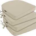Favoyard Outdoor Chair Cushions 19"x19"x2" Set of 4 Waterproof Seat Cushion for Patio Furniture with 3-Year Fade Resistant Removable Cover Attach Straps Hidden Zipper Round Corner for Yard Garden (Beige)