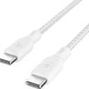 Belkin BoostCharge Braided USB-C to USB-C (2M/6.6ft) Fast Charging Cable 100W Power Delivery USB-IF for iPhone 16 Series, MacBook, iPad, Galaxy S25 Series, Pixel, Nintendo Switch 2 & More - White