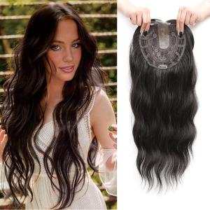 PANEWAY Hair Toppers For Women 20inch Long Wavy Curly Hair Topper Darkest Brown Clip In Synthetic Wiglets Hair Pieces For Women (20 Inch)