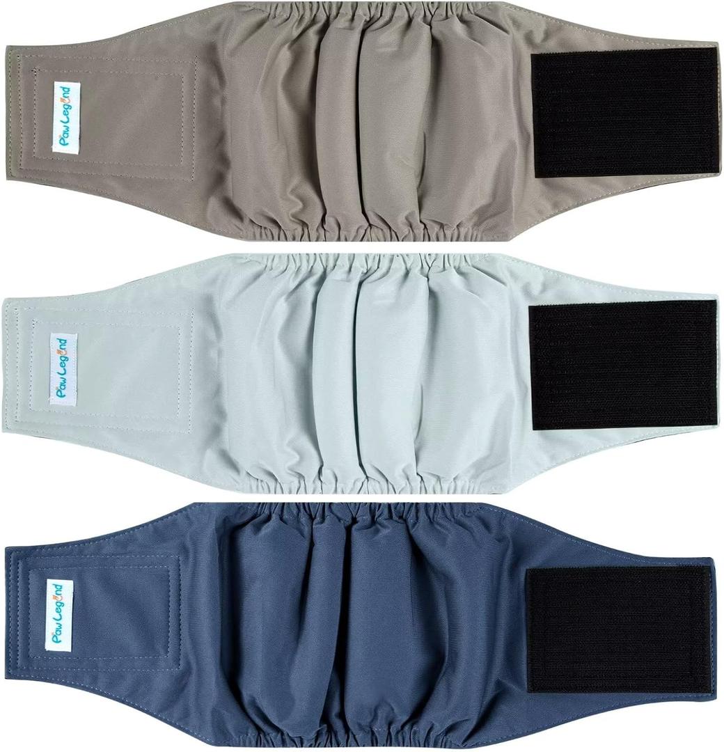 Paw Legend Washable Dogs Diapers Male Dog Belly Bands for Male Dogs Diapers Reusable Puppy & Doggie Diapers Male (3 Pack, XX-Large) (Grey, Brown, Navy)