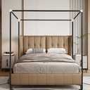 Jondow Stainless Steel Canopy Bed Frame Queen Size, Sturdy Post Poles Thicken Queen Size Canopy Frame for Metal Bed Wood Bed Bedroom Decor, Black