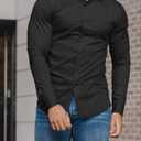 Mens Muscle Fit Dress Shirts Athletic Slim Fit Long Sleeve Stretch Casual Button Down Shirt (Black, L)