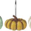 Sunlit Fall Pumpkin Decorative Shower Curtain Hooks, Autumn Harvest Festival Shower Curtain Rings, Resin, Pale Green White Yellow Farmhouse Bathroom Curtain Hangers Decoration, Set of 12