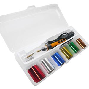 Hot Foil Embossing Stamping Pen with 6 Rolls Hot Foil Papers, USB Powered (with 4 Nibs) (Yellow) (Volles Stiftset mit 4 runden Spitzen)