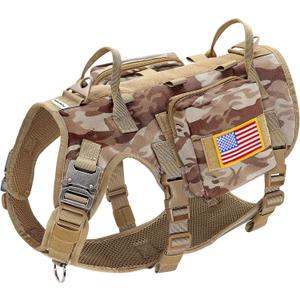 Forestpaw Tactical Dog Harness Tactical Dog Collar with Bungee Leash Set,No Pull Military Dog Harness for Walking Training,Adjustable for Medium Large Dogs,Camouflage Brown,Chest 19.5-41.5"