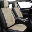 Car Seat Covers Full Set Fit for Hyundai Sonata 2007-2026 Breathable Leather Seat Protector with Airbag Compatible Automotive 5 Seat Cushions Cover with Beautiful Patterns (Beige)