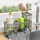 Cisily Kitchen Sink Caddy - Sponge Holder and Organizer with High Brush Holder, 304 Stainless Steel, Sage Green (9.25)