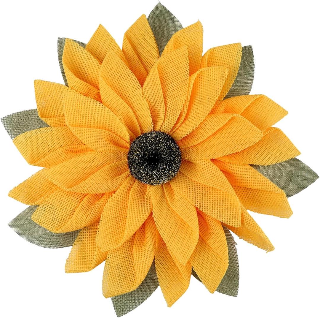 Peryiter 16.54 Inch Sunflower Wreath for Front Door Outside Sunflower Wall Hanging Decor Artificial Burlap Wreath for Rustic Garland Bee Festival Welcome Sign Decoration