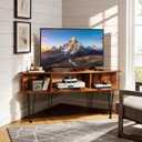 Corner TV Stand for 50 Inch TV, Entertainment Center with Storage Cabinet, Industrial Media Console Table with High Metal Feet and Anti-Slip Pads, Corner TV Stand for Living Room, Brown, 15.4"D x 45"W x 25.5"H