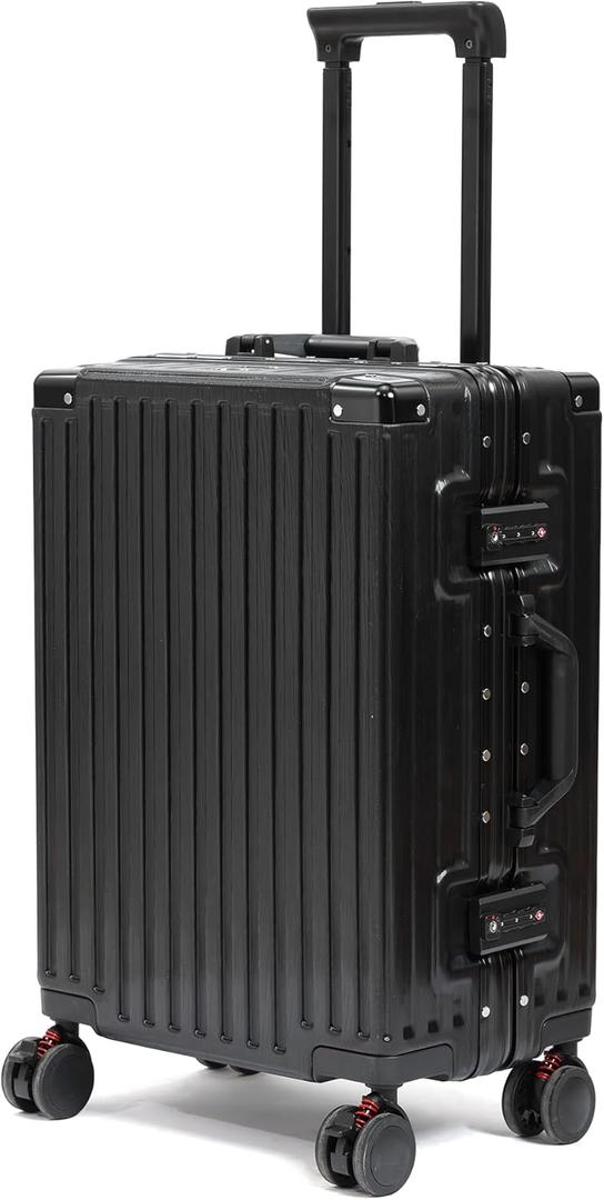 UrbanExplorer 20 Inch Carry On Luggage Aluminum Frame Airline Approved, Zipperless Luggage Carry On TSA Approved ABS+PC Hard Shell Suitcases, Lightweight Carry-On Suitcase with Cup Holder, Black