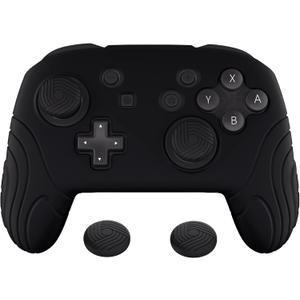 PlayVital Samurai Edition Ergonomic Silicone Skin Protective Case for Nintendo Switch Pro Controller, Soft Anti-Slip Controller Grip Protector for Nintendo Switch Pro with Thumb Grip Caps - Black