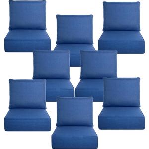 Luxury 6" Thick Outdoor Cushion Set 8- size: 24" x 24" x 5.7 Patio Furniture Cushions with 28D High-Density Foam, Water-Resistant & Fade-Resistant Fabric, Removable Covers for Patio Furniture Sofa Couch -Blue