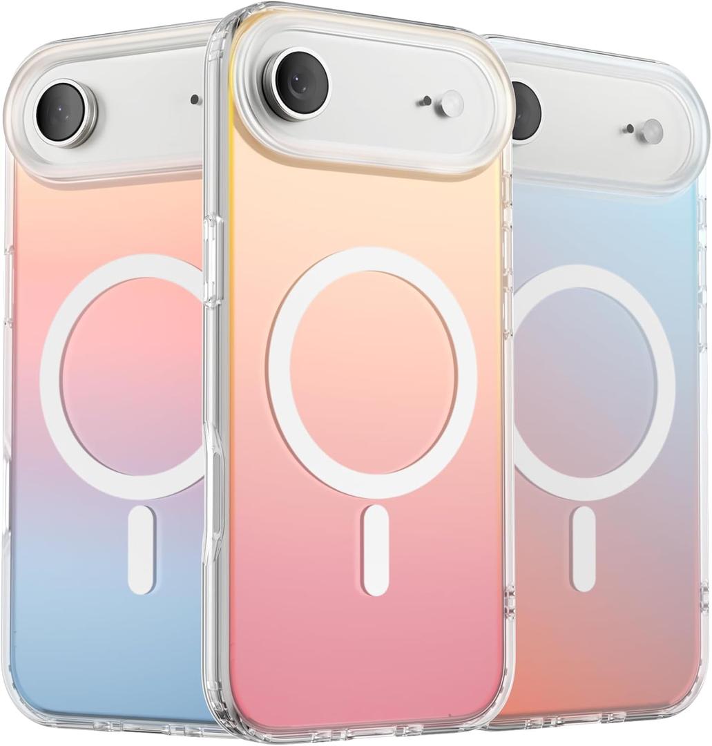 ORNARTO Compatible with iPhone Air Case 6.5", Electroplated Iridescent Gradient Cover, Compatible with MagSafe, Slim Rainbow Phone Case for iPhone 17 Air 2025  Sunset Red