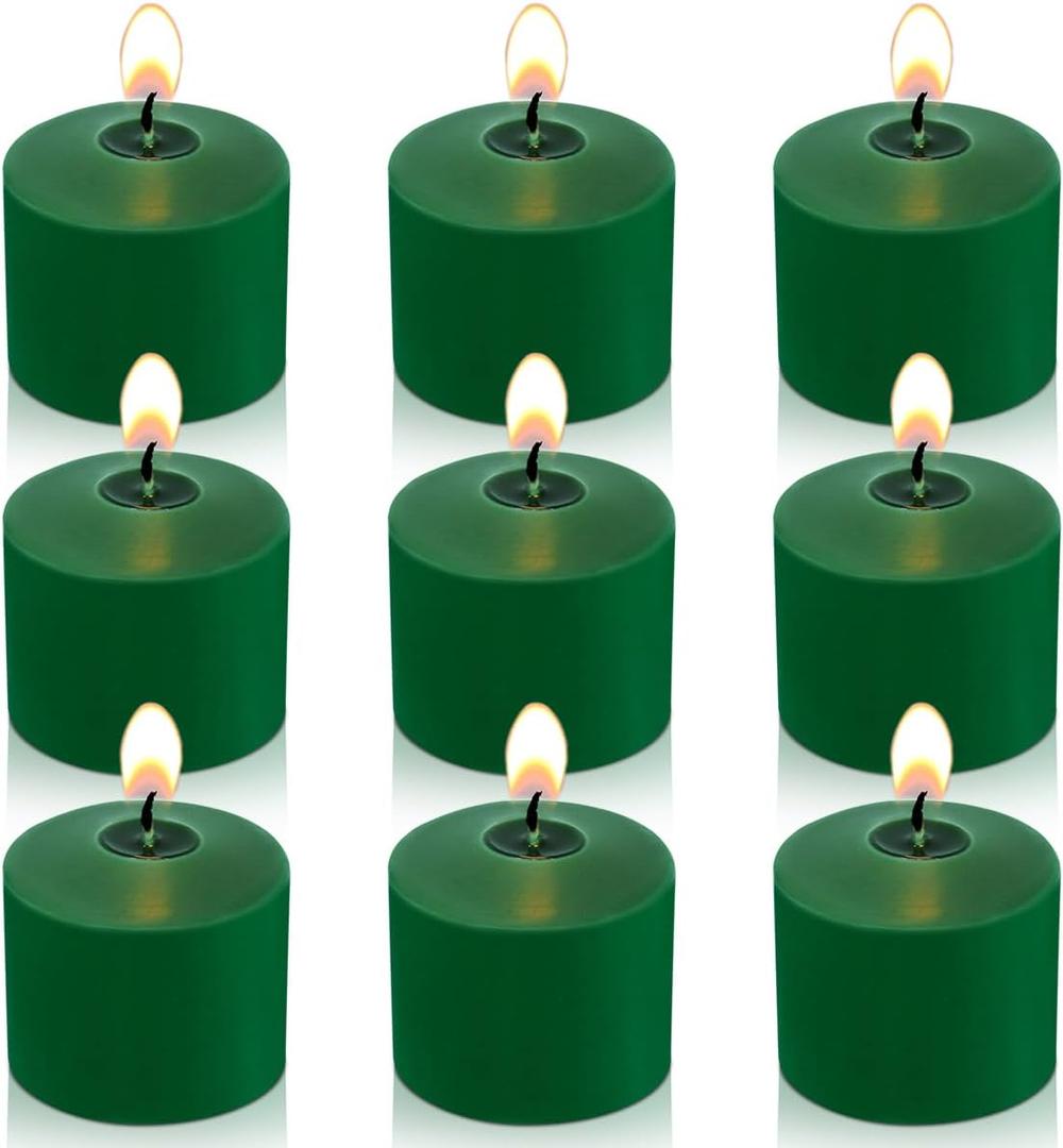 8 Hour Green Votive Candles for Weddings Party Spring and Emergency, Set of 9 Unscented Bulk Candles for Restaurants and Home Decoration (1.25 inch, 9 Pack)