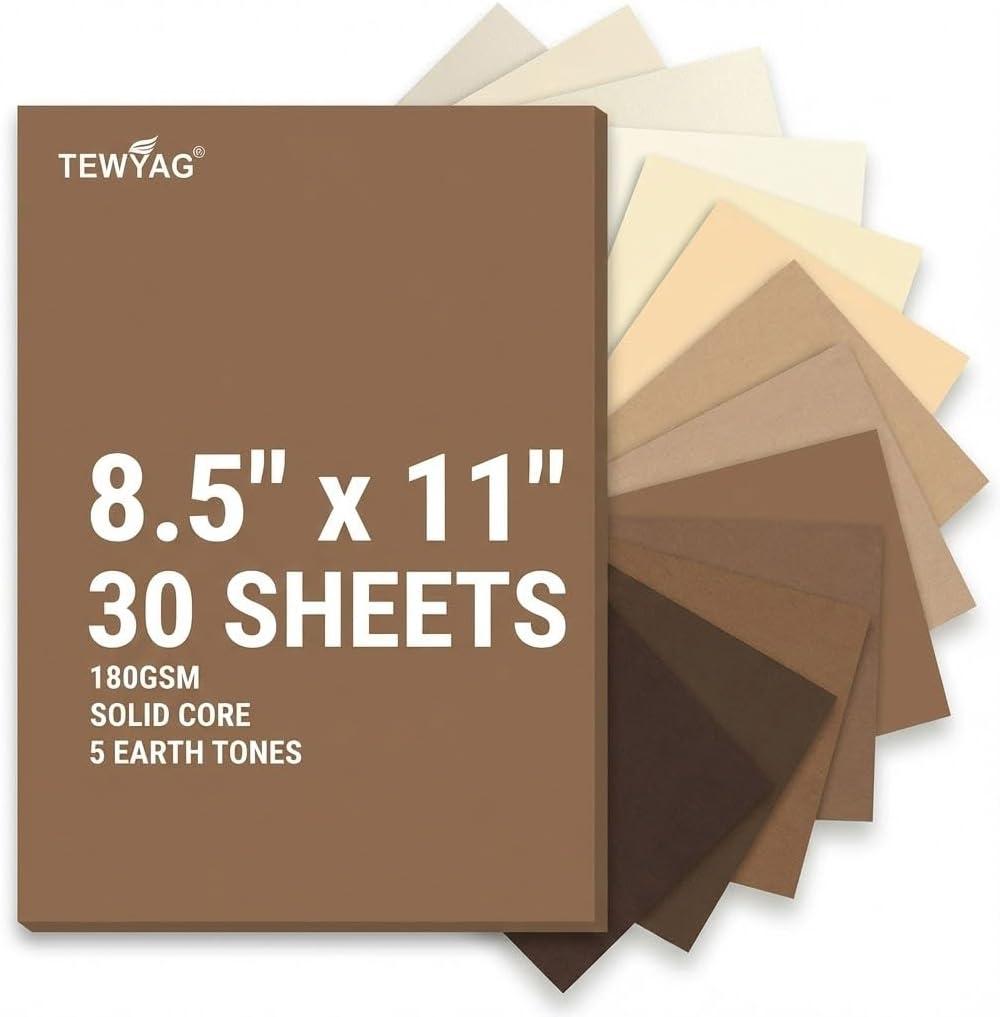 Neutral Cardstock Paper 8.5 x 11 Inch, 30 Sheets Premium Boho Earth Tones 5 Colors 65lb / 180gsm Smooth Virgin Pulp Solid Core Brown Colored Papers for Cricut, Scrapbooking, Wedding Invites & Crafts