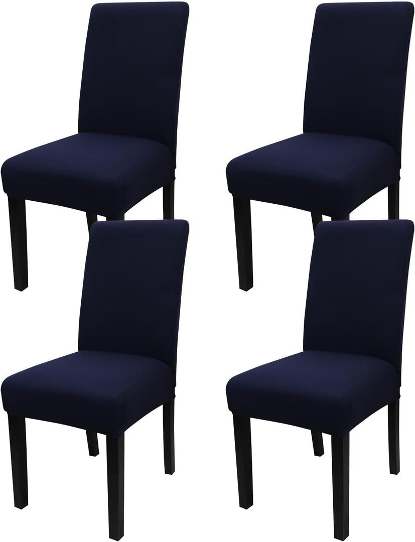 JQinHome 4 Pcs Dining Chair Slipcover, High Stretch Removable Washable Chair Seat Protector Cover for Home Party Hotel Wedding Ceremony (Navy Blue)
